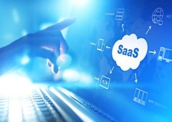 software as a service (SaaS) technology concept on virtual screen