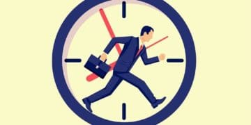 illustration of businessman running in clock
