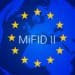 illustration of MiFID II text surrounded by EU flag stars on globe background