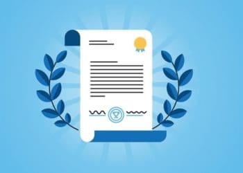 illustration of certificate on blue background
