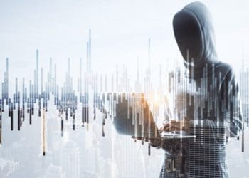 cyber criminal in hoodie on cyber background