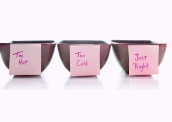 three bowls, with too hot, too cold, and just right labels