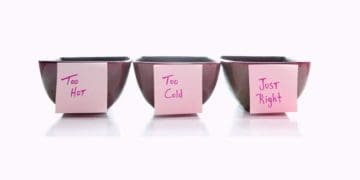 three bowls, with too hot, too cold, and just right labels