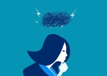 illustration of dark cloud over businesswoman's head