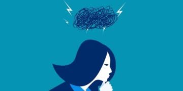 illustration of dark cloud over businesswoman's head