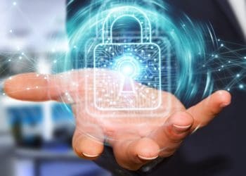 hand holding virtual padlock