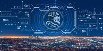 fingerprint over Los Angeles skyline at night