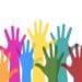 illustration of colorful hands raised