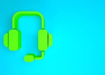 green headset on blue background