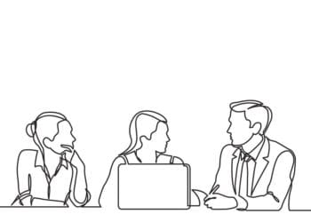 line drawing of three professionals in training