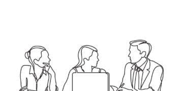 line drawing of three professionals in training