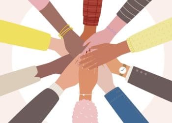 illustration with diverse group "hands in"