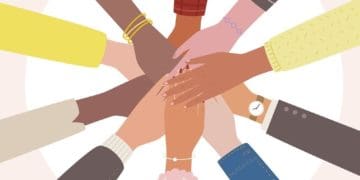 illustration with diverse group "hands in"