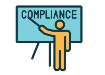 stick figure pointing to compliance presentation