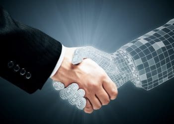 abstract handshake on grey background