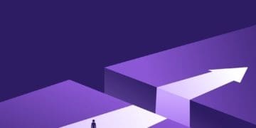 challenge and solution concept with person standing at large gap