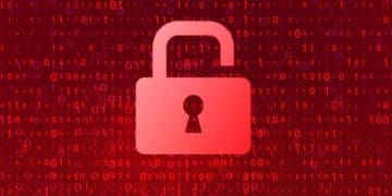 open padlock on red binary background