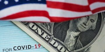 dollar bill, stimulus check, american flag