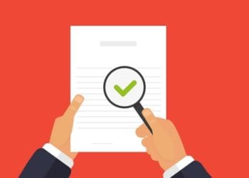 illustration of checking document on red background