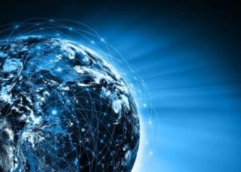 side view of earth with network concept