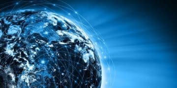 side view of earth with network concept