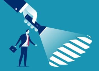 illustration of hand holding flashlight illuminating hidden stairs