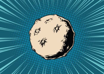 Pop art image of crater covered asteroid