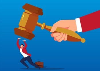 illustration of man under giant gavel