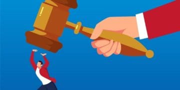 illustration of man under giant gavel