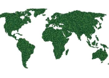 global map with land masses in green