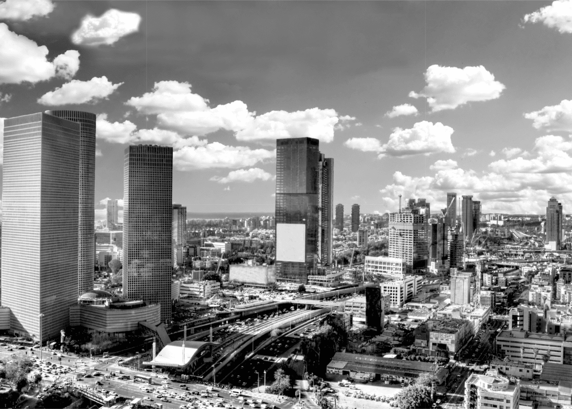The Tel Aviv skyline, where Blue Dot is headquartered.