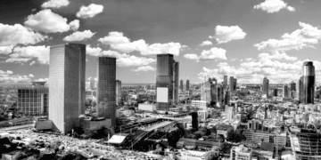 The Tel Aviv skyline, where Blue Dot is headquartered.