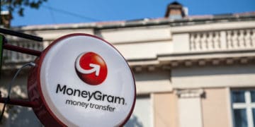 The moneygram sign outside of a retail location