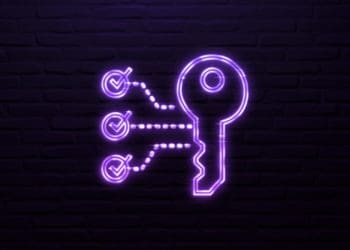 Compliance key icon neon style