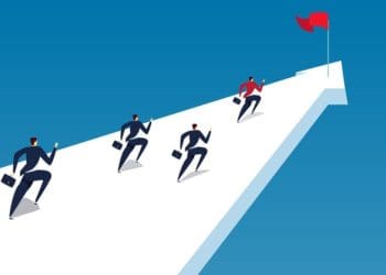 illustration of a group of businessmen running to the finish line