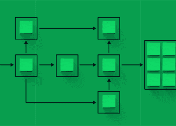 A hand interacts with a diagram illustrating algorithmic decision-making