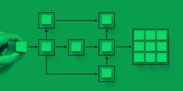A hand interacts with a diagram illustrating algorithmic decision-making
