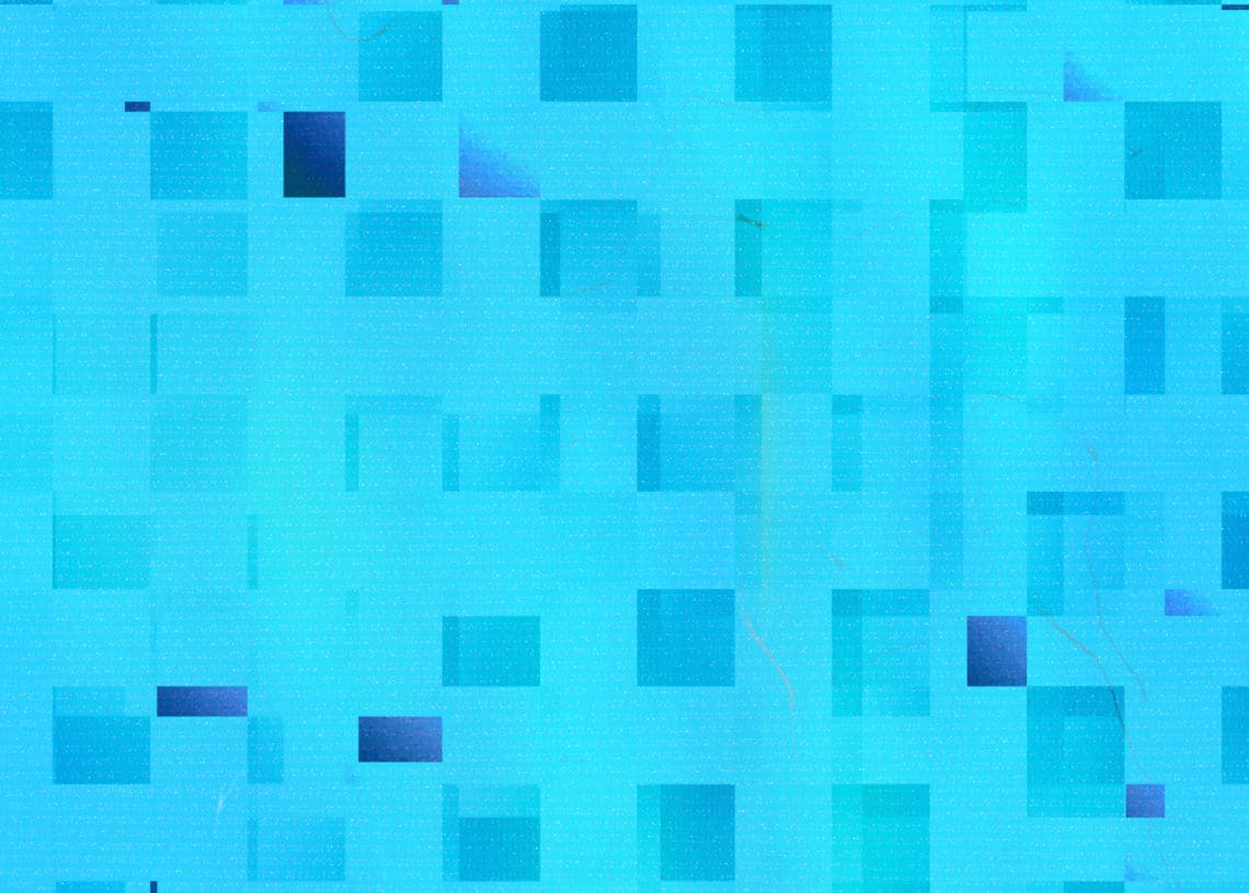 An abstract blue background comprised of squares, representing data.