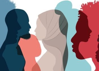 silhouette profile group of diverse men and women