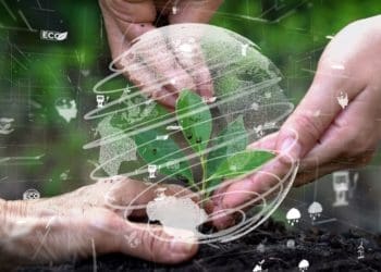 future environmental conservation and sustainable ESG modernization development by using technology of renewable resources to reduce pollution and carbon emission