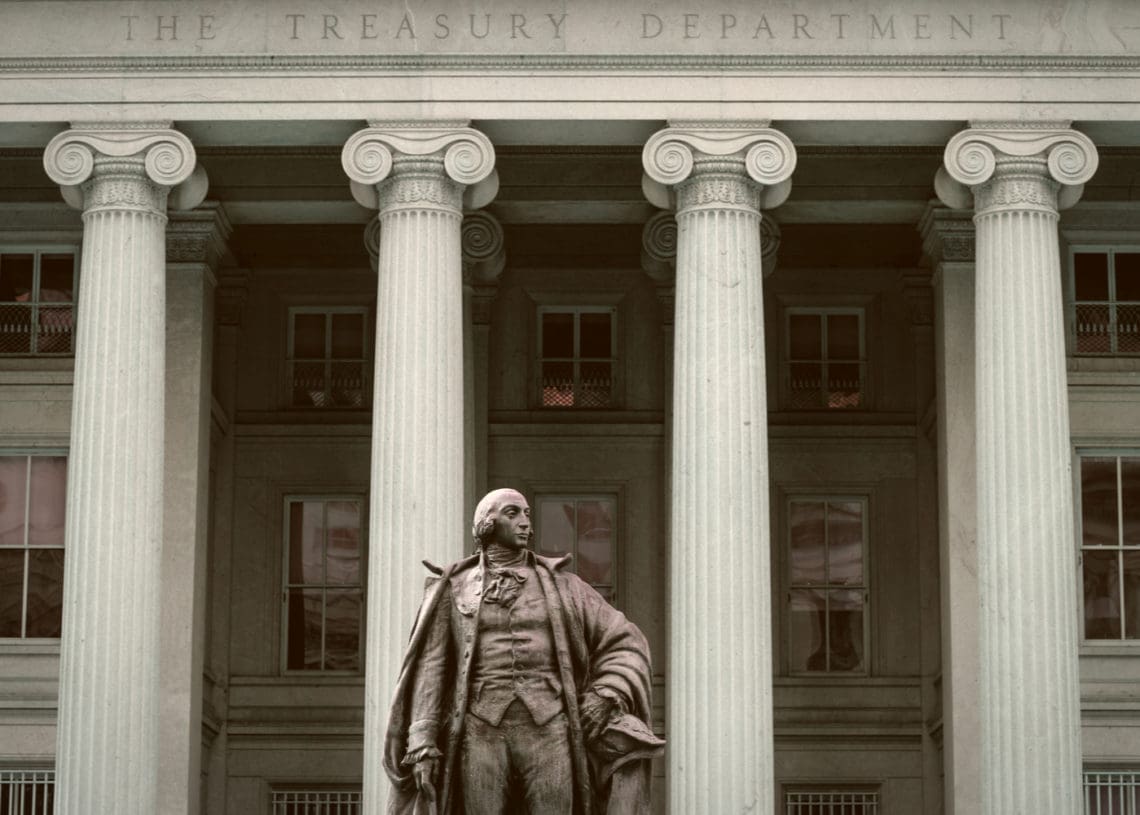 Exterior of US Treasury, agency of FinCEN