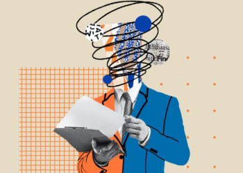 Abstract collage of a stressed professional.