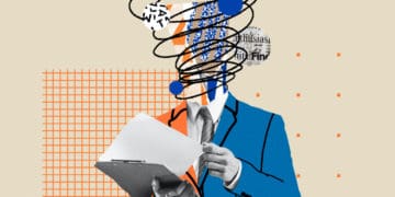 Abstract collage of a stressed professional.