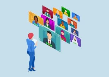 illustration of group corporate video conference