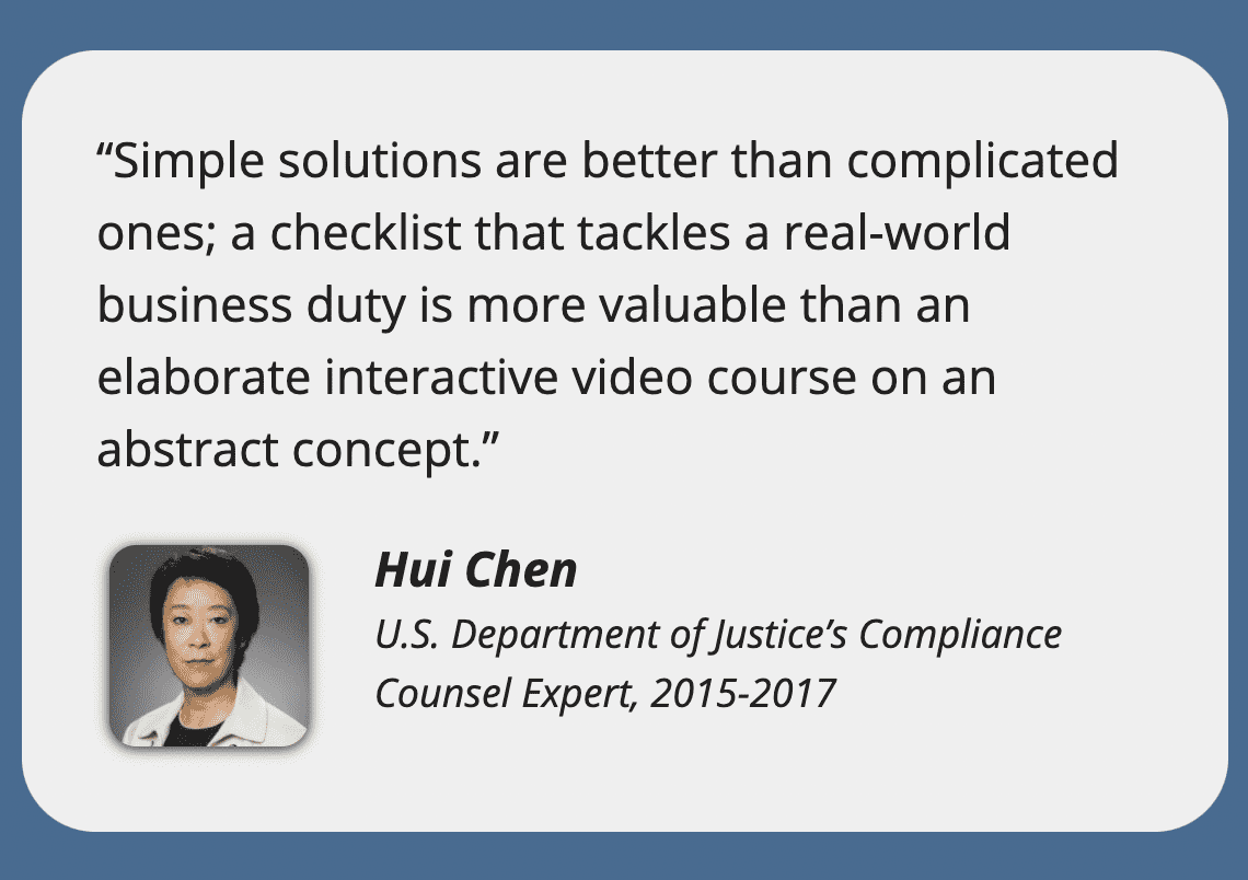 Hui Chen quoted about importance of compliance training