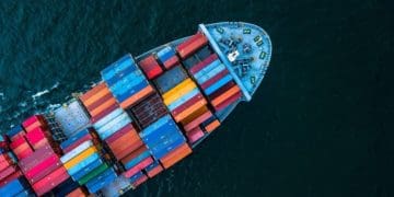 aerial view of shipping containers on cargo ship
