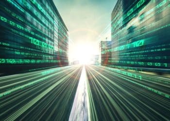 digital data flow on road, concept of speed