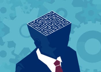 Illustration of a professional with a maze for a brain.