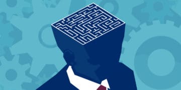 Illustration of a professional with a maze for a brain.