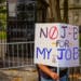 An unidentified New Yorker protests vaccine mandates at work.